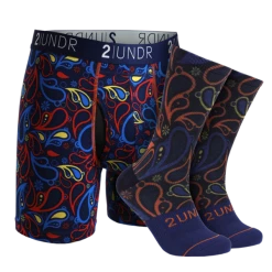 2UNDR SS Boxer Brief/Sock Pack - Blue Paisley